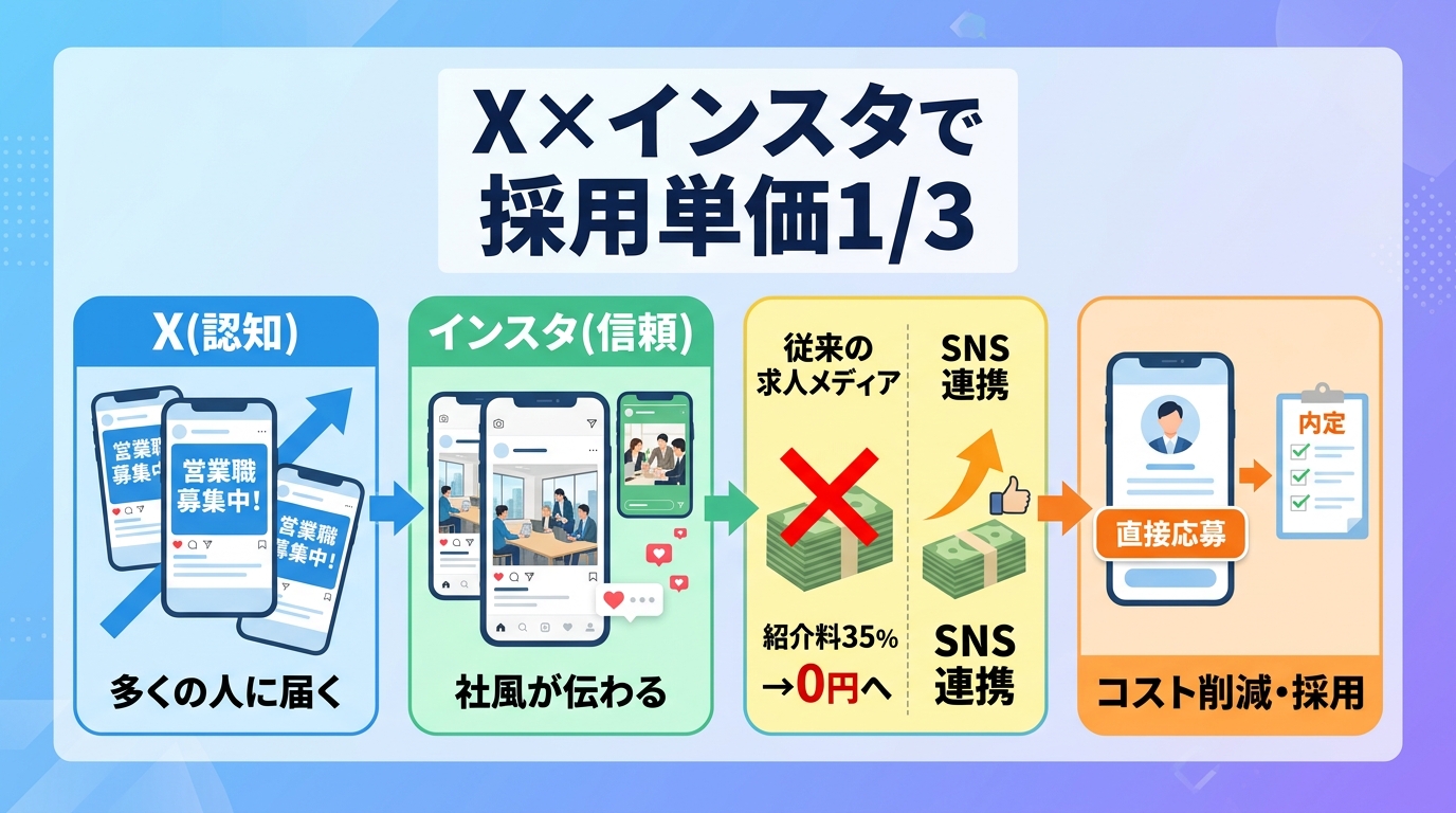Xとインスタの連携で採用単価を3分の1に抑える具体的な運用フローとは？