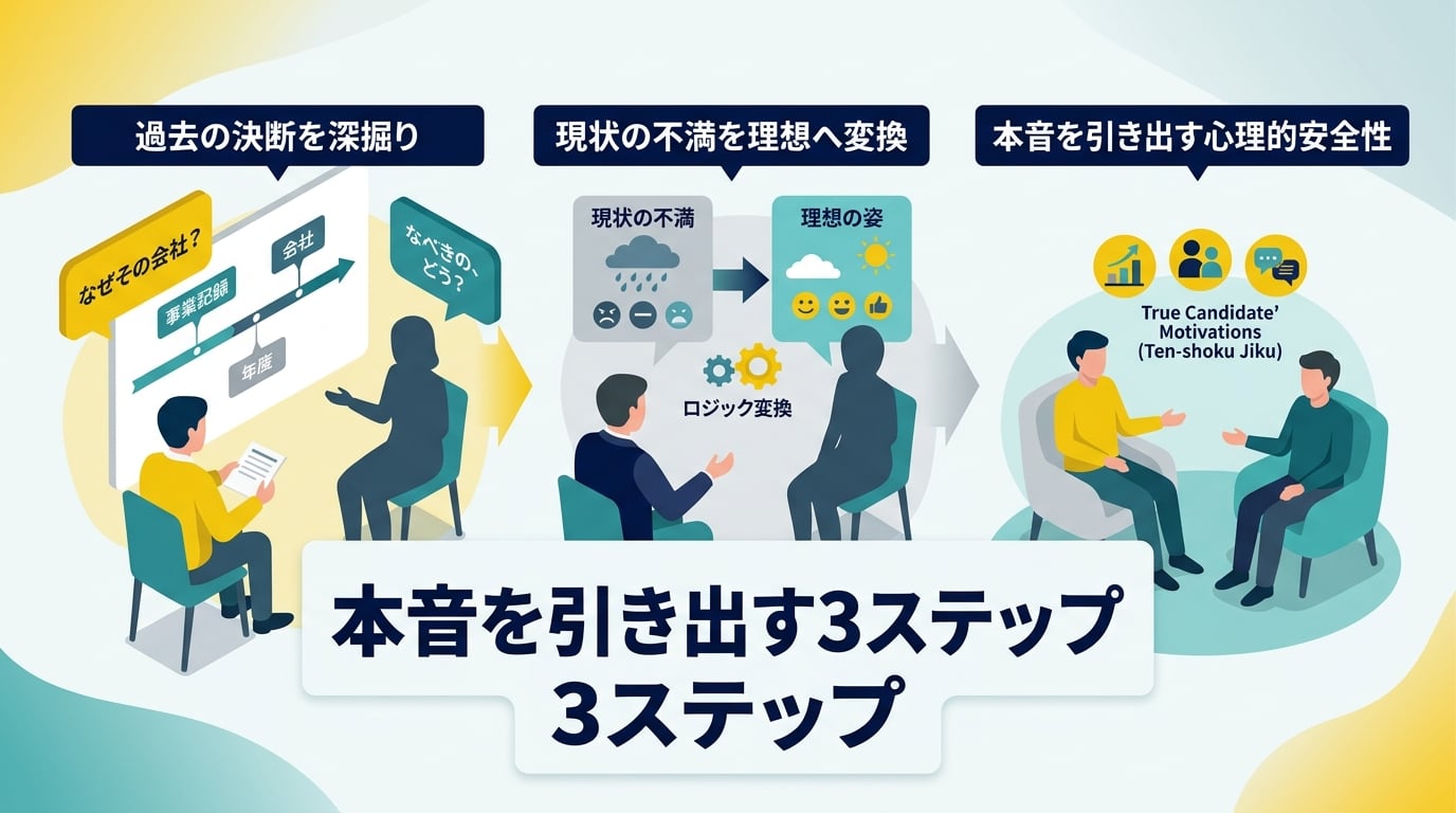 候補者の本音を引き出し転職軸を特定する質問のステップとは？