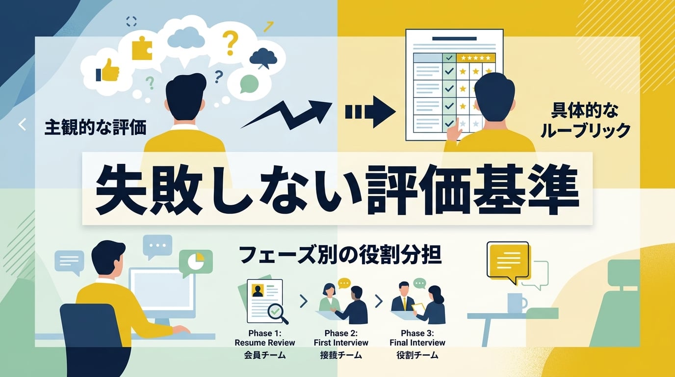面接官ごとの評価のバラつきを解消するために評価項目と判断基準をどう定義するか?