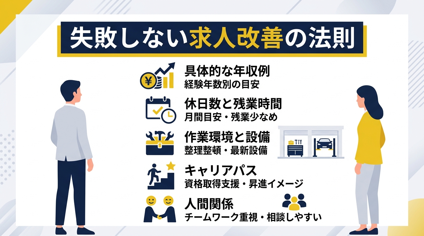 応募が来ない求人票をどう改善する?整備士が転職時に重視する「5つの項目」とは?