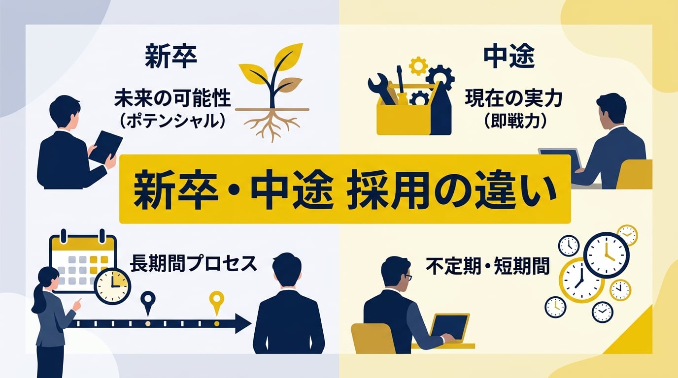 新卒採用と中途採用の面接にはどのような決定的な違いがあるのか？ [比較]