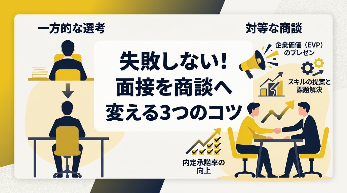 面接を「選考」から「商談」へ変えることでなぜ採用成功率が高まるのか？ [比較/箇条書き]