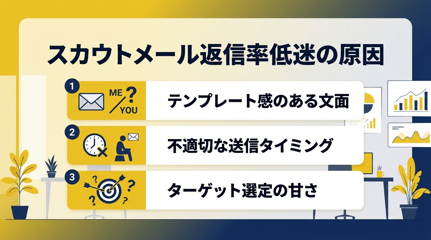 スカウトメールの返信率が平均5〜10%に留まる原因は何ですか?